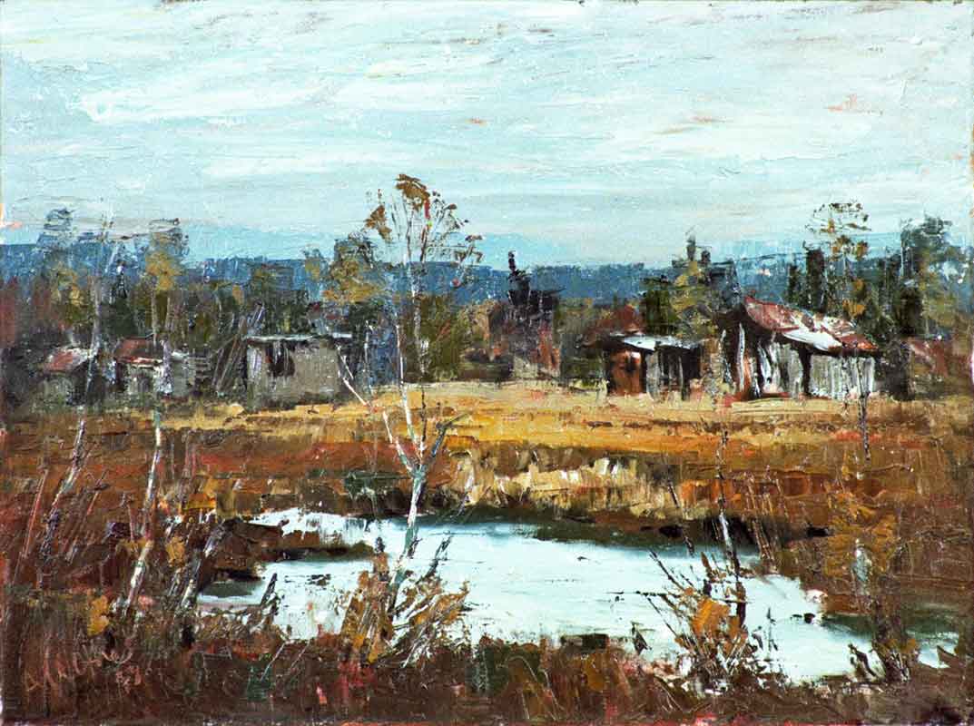 Moorlandschaft Bayern, Öl auf Leinwand Spachteltechnik 1978, von Arno Wothe genannt Arno di Monaco